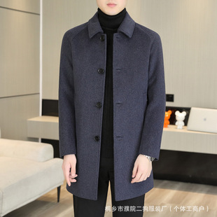 Wool Woolen Autumn and Winter Mid-Length 2025 New Men's Lapel Woolen Outwear Mid-Length High-End Outwear for Men