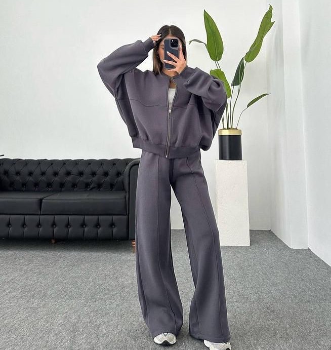 ヨーロッパとアメリカのカジュアルスーツアメリカの秋と冬のカーディガンスポーツ婦人服ファッションストリートスタイル長袖ジャケットとズボンの2点セット|undefined