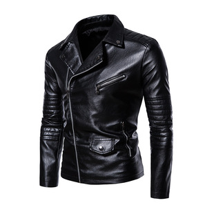 2024 New Top Leather Jacket Men's Autumn and Winter Vertical Collar Motorcycle Jacket Work Jacket Fashionable PU Leather Jacket