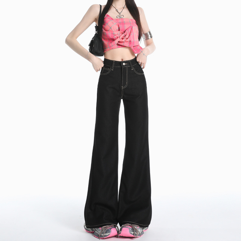深蓝色微喇牛仔裤女2025夏季薄款小个子冰丝凉感垂感阔腿喇叭裤子|undefined