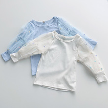 日单尾货110-130女童长袖T恤上衣网纱泡泡袖中小童秋季打底纯色