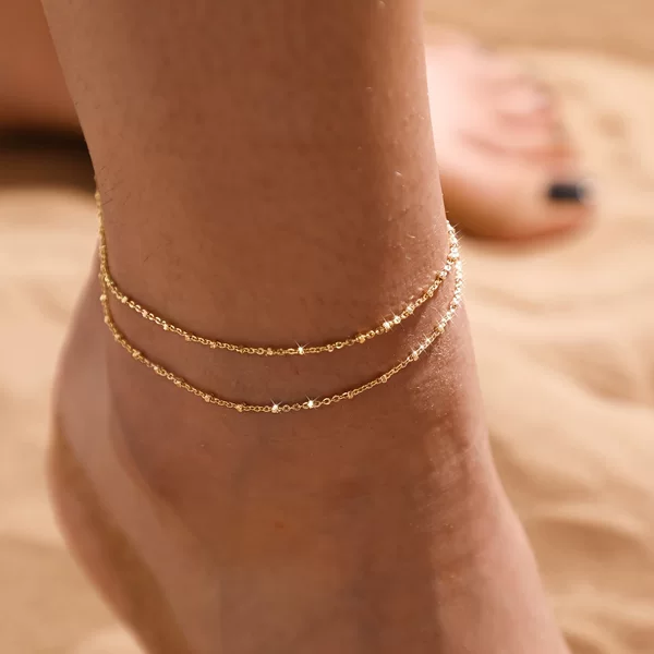 Amazon's Hottest Fashion Simple and Exquisite Anklet for Women European and American Beach Style Double-Layer Ball Bead Chain Versatile Anklet