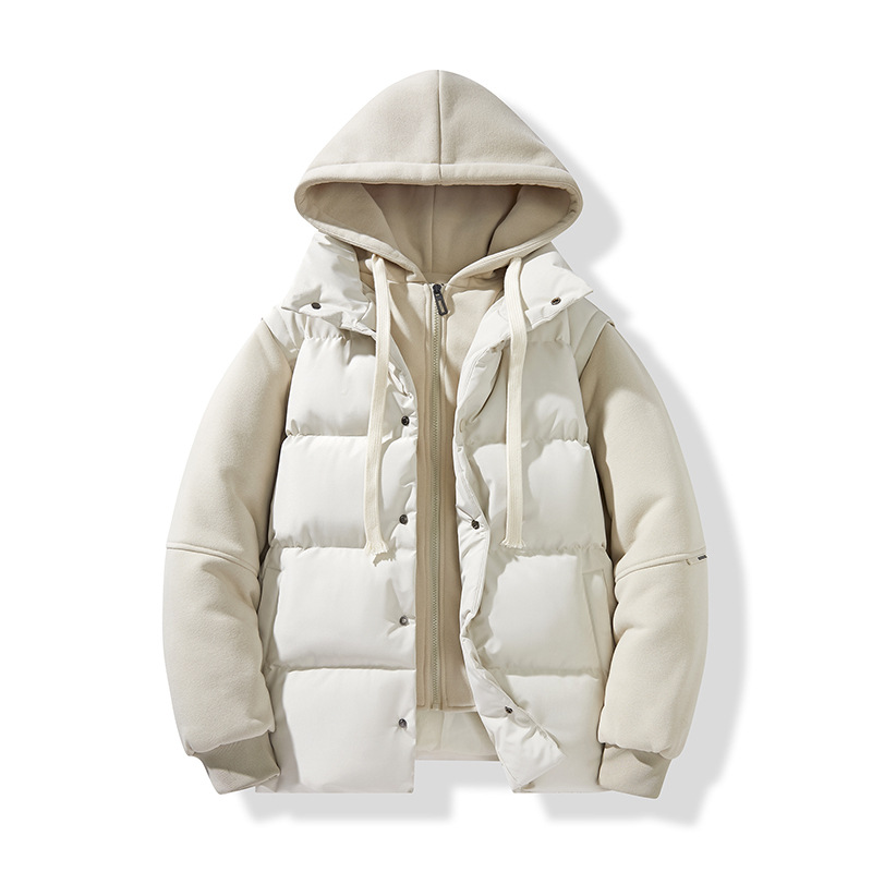 Fake Two-piece Padded Jacket Men's Loose Padded Jacket Loose Casual Hooded Padded Jacket_viptrois.com