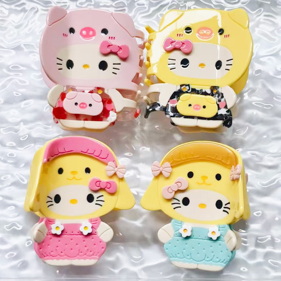 可爱卡通小猪头套KT醋酸抓夹时尚高颜值鲨鱼夹刘海侧边夹儿童发卡