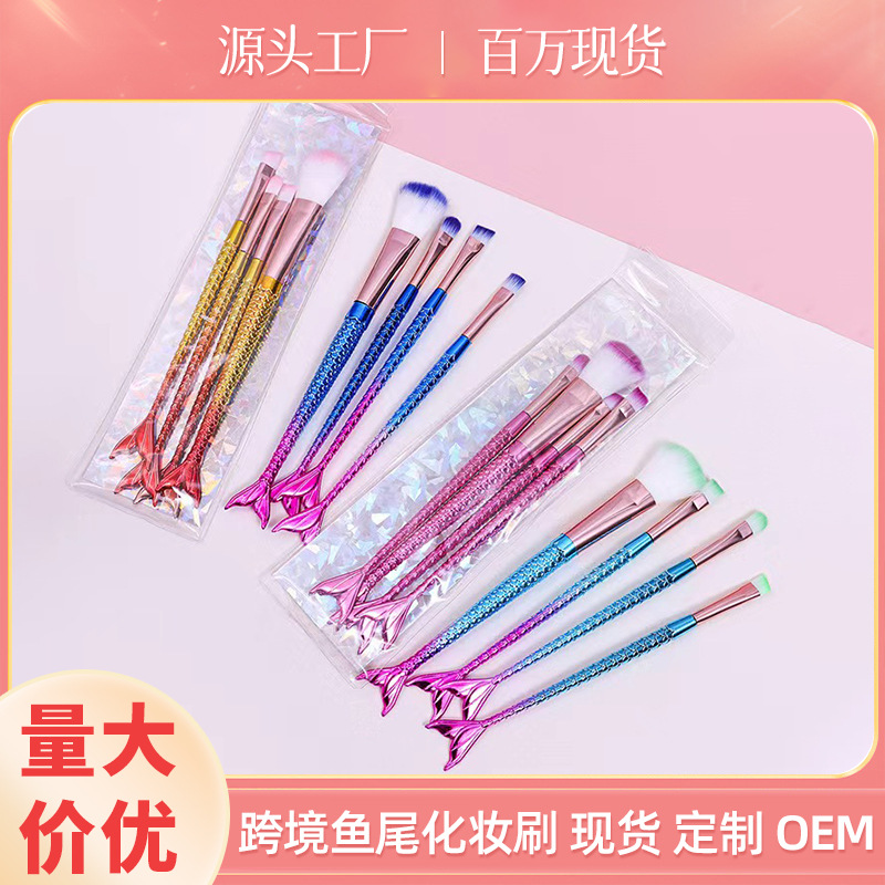 4 sirena set de cepillo de maquillaje de color gradiente pequeño pez set de herramientas de maquillaje conjunto completo de herramientas de maquillaje cepillo de sombra de ojos