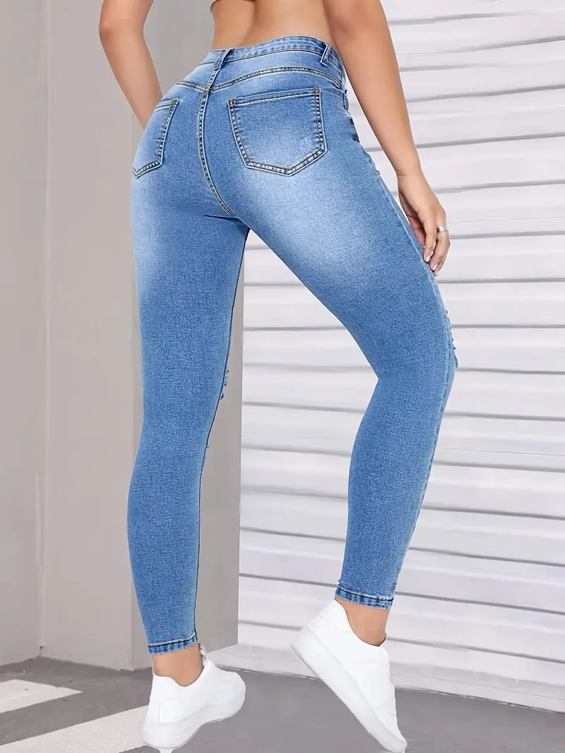 Pantalon en jean moulant et polyvalent à taille haute, élastique et ajouré, tendance 2025, pour femmes, collection européenne et américaine._voghion.com