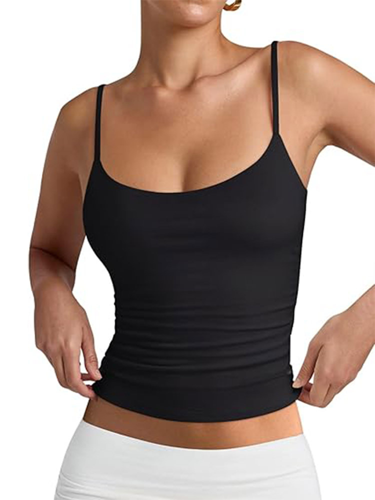 Spot Amazon New European and American Style Low Round Neck Vest Adjustable Camisole Summer Sleeveless Top