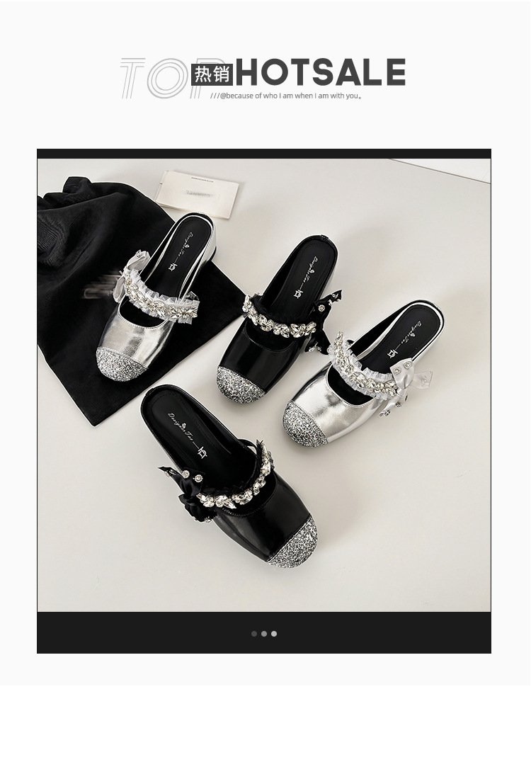 Giày sandal nữ tăng chiều cao bên trong đế dày bít mũi đính sequin lấp lánh — Màu đen chi tiết 2