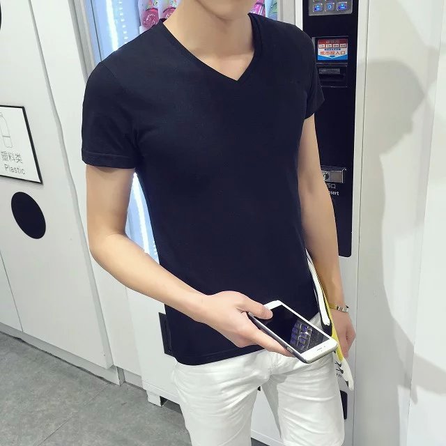 V넥 반소매 블랙