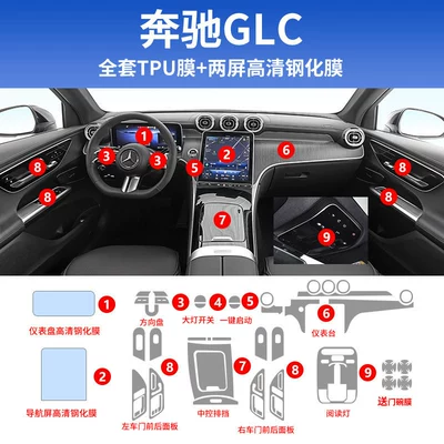 Suitable for Mercedes-Benz C-Class C260L Car interior film - 23-26-glc-full-set-tpu-navigation-instrument-high-definition-tempered-film-door-wrist-film-included
