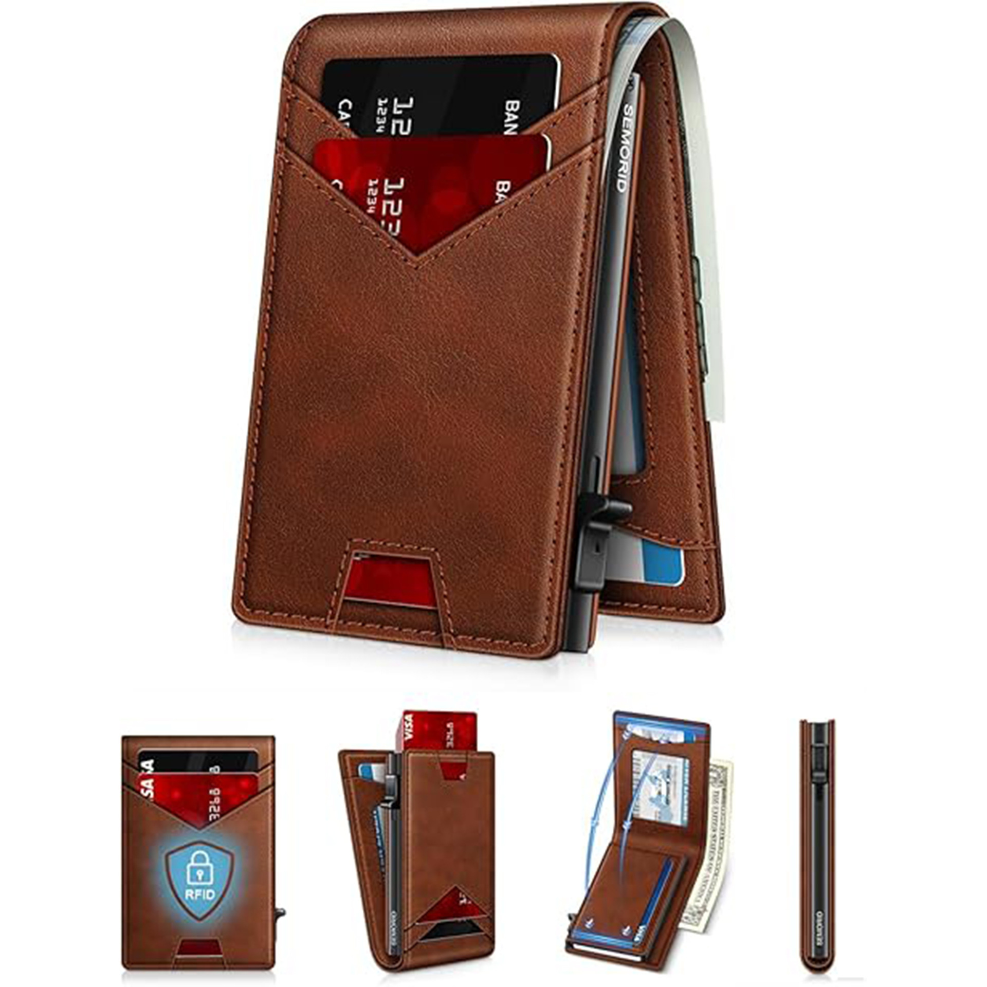 Cartera antirrobo de fibra de carbono transfronteriza en el extranjero, cartera de cuero de blindaje RFID, monedero de hombre doblemente simple