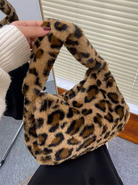 Underarm Shoulder Bag, Autumn and Winter Korean Style New Leopard Print Bag, Stylish Plush Bag for Trendy Girls, High-End Large-Capacity Women's Bag, Trendy