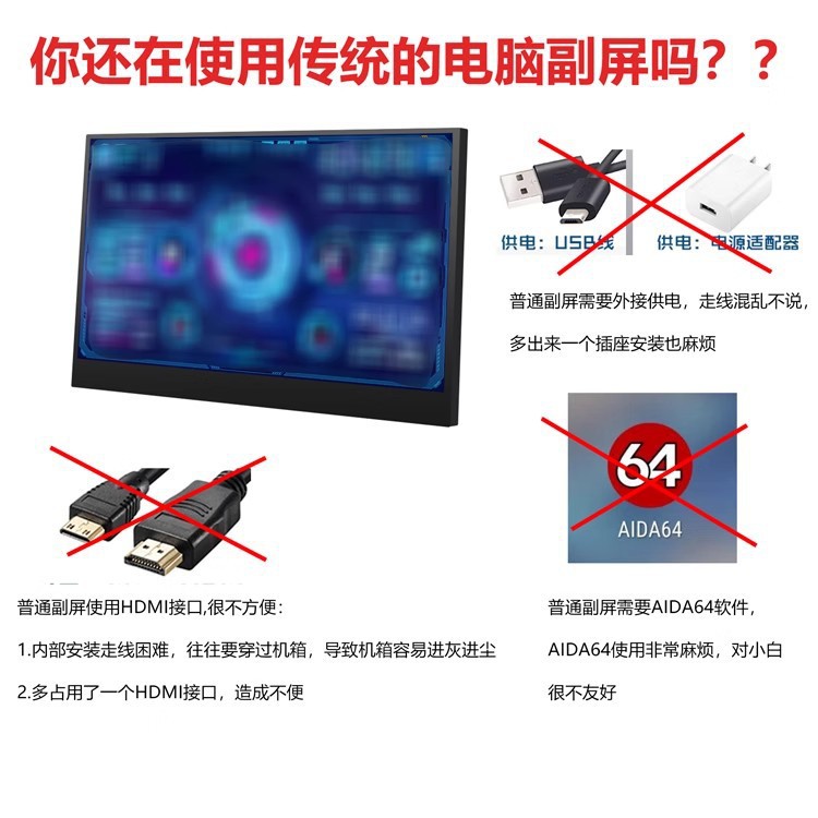 3.5寸IPS TYPEC动态副屏USB机箱副屏电脑监控USB副屏AIDA64-阿里巴巴