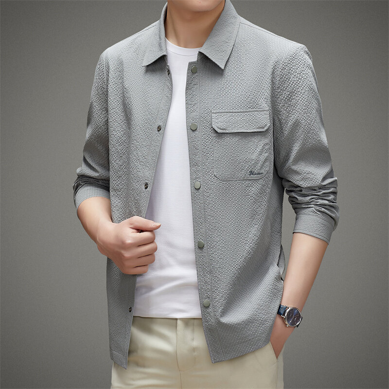 seersucker lapel jacket coat 2025 men's spring thin fashion handsome shirt top casual