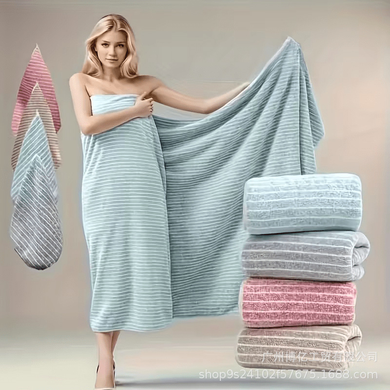 Luxurious Striped Large Bath Towel, Coral Velvet Towel, Soft, Absorbent, Lint-Free, Vacuumable Face Towel, Beach Towel