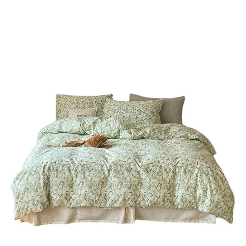Korean retro floral 100% cotton bed set including four pieces: sheet, duvet cover, and pillowcase set for dormitory, 1.8 meters