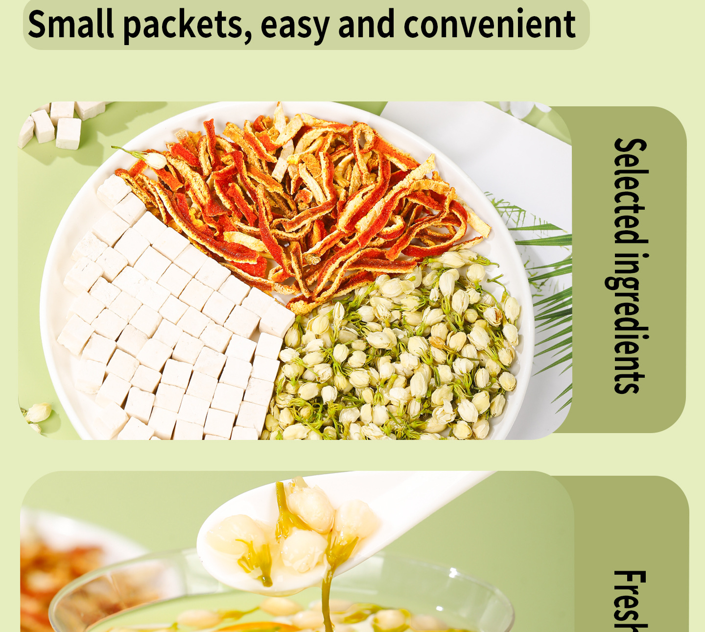 Jasmine Tea with Poria and Tangerine Peel Fu Ling Ju Pi Cha Pyramid Tea Bags 10 Pack 50g Sugar Free overview