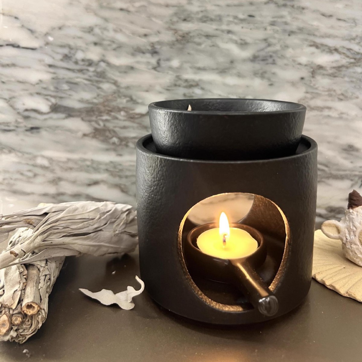 分体式圣木炉鼠尾草陶瓷香薰炉精油炉蜡烛灯炉烛台香粉加热小壁炉