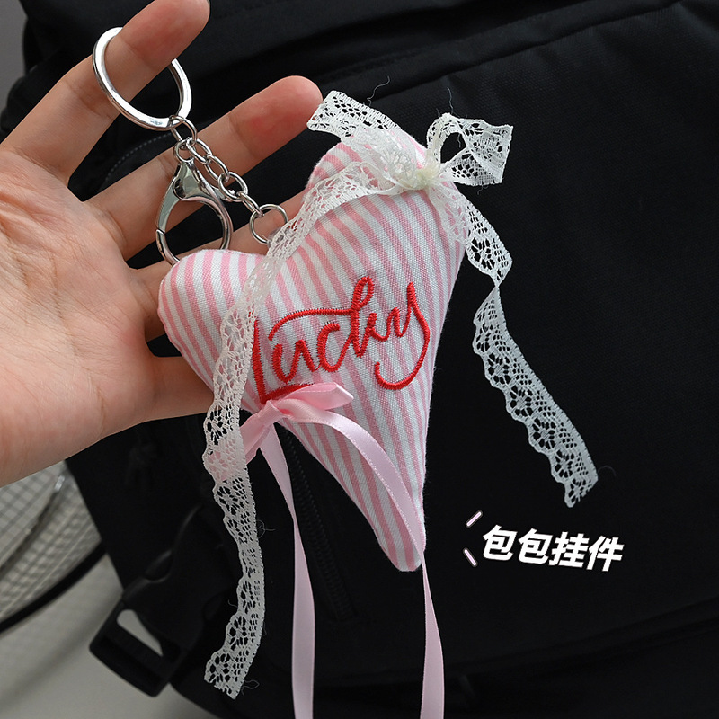 韓国ins新型レース蝶結び刺繍アルファベット愛珠鎖キーホルダー甘いファッションバッグアクセサリー|undefined