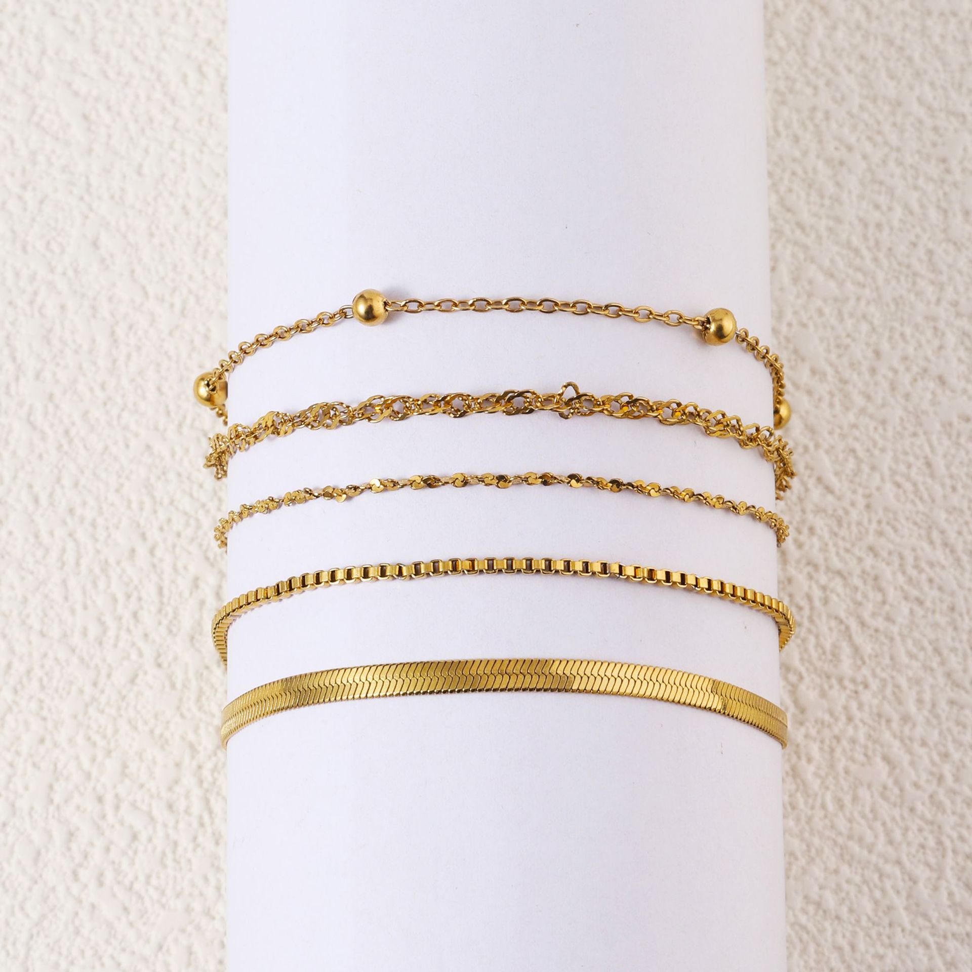 10g Weight PVD Coated Gold Plating Process Real Gold Plated Plating Material Bracelets, Chain Bracelet Classification 304 Stainless Steel Chain Material Twisted Rope Chain, snake chain Chain Type 1 Piece Quantity Daily Occasion 304 Stainless Steel Material Solid Color Pattern All Seasons Season Women's Gender Plating Design Simple Style Style Simple Style Solid Color 304 Stainless Steel 18K Gold Plated Twisted Rope Chain Snake Chain Bracelets Chain Bracelet In Bulk 10