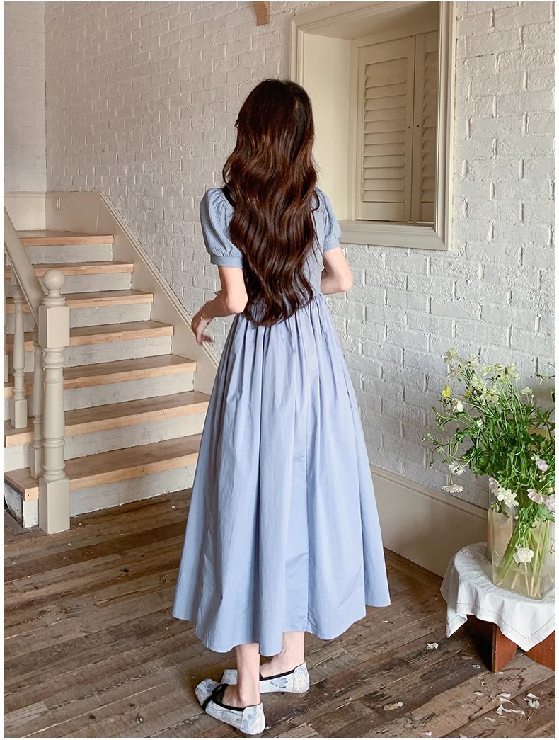 Blue Chinese Style For Women, Summer 2025 New Model, Improved Cheongsam, Elegant And Slimming Long A-line Dress_ecoleips.com