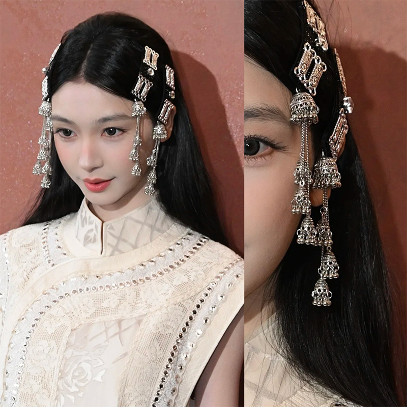 yi mengling same style silver tassel hairpin ethnic style side clip fringe clip grassland mongolian travel hair accessories new