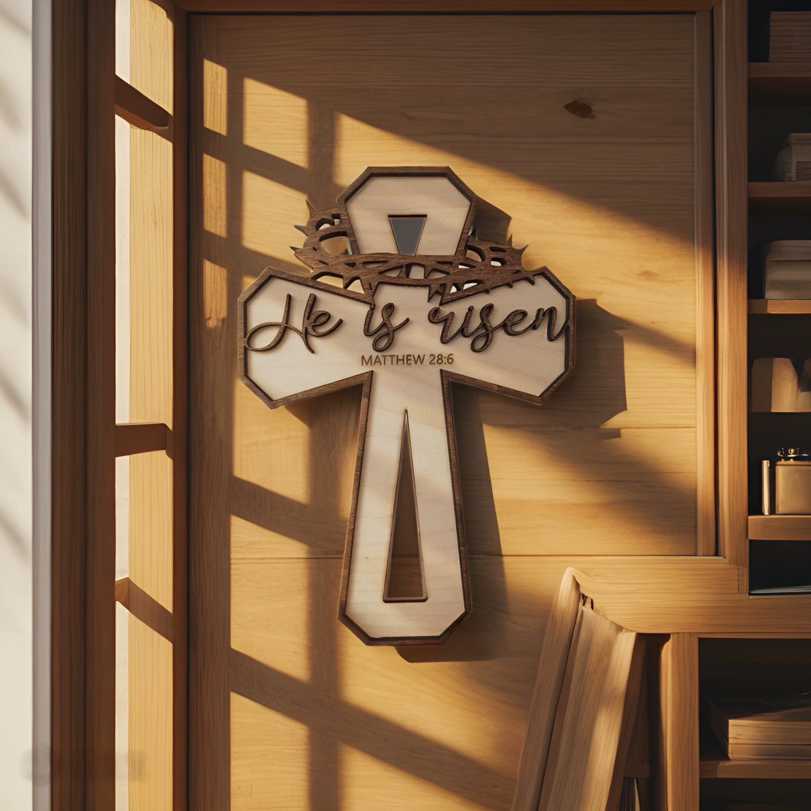 He is Risen Крест Двери Пасхальные Двери Листинг для дома передний крыльцо деревянный 3D