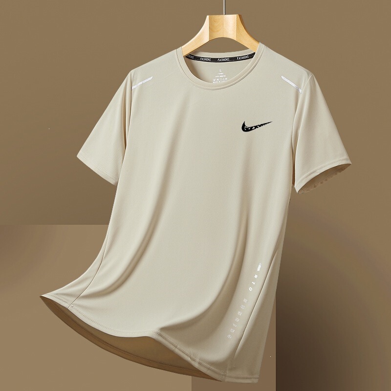 Ice Silk Short-Sleeved T-Shirt for Men 2026 Summer New Round Neck Loose Clothing Men's Sports Outdoor Running Top