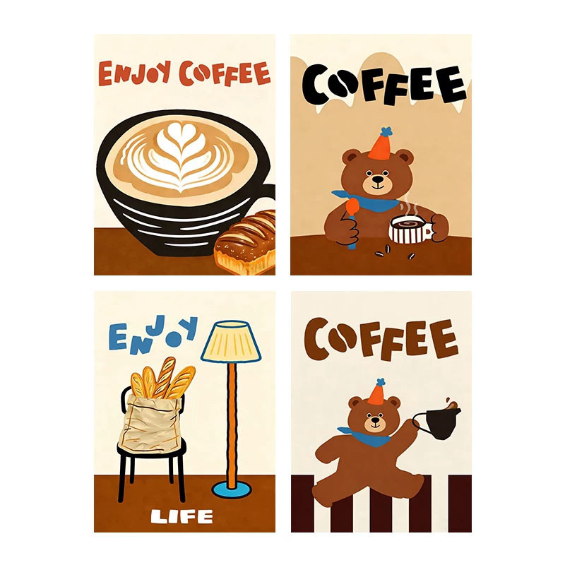 Hand-Painted Style Cafe Trendy Photo Poster, Milk Tea Shop Decorative Painting, Bakery Dessert Cute Wall Stickers