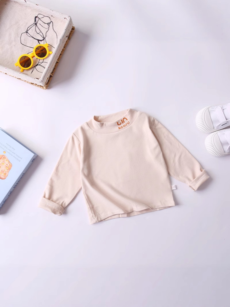 Camiseta de niñas camiseta de manga larga para niños de otoño y invierno ropa de base para bebés con camiseta de cuello medio alto para niños delgada