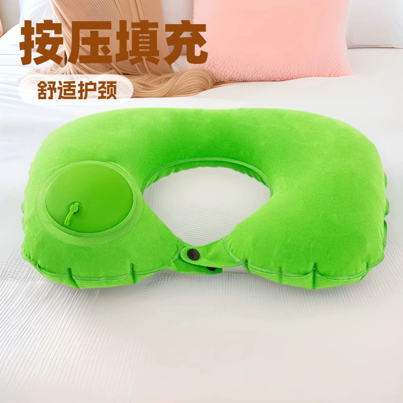 Надувная подушка для путешествий, флокированная подушка для шеи, подушка для отдыха в автомобиле и самолете, подушка против заломисов, складная и снимающая давление подушка для шейного отдела позвоночника