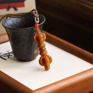 Jade Crafts Natural Xinjiang Hetian Jade Qiemu Material Old Material Full Sugar Color Magic Pestle Men and Women Pendant with Certificate