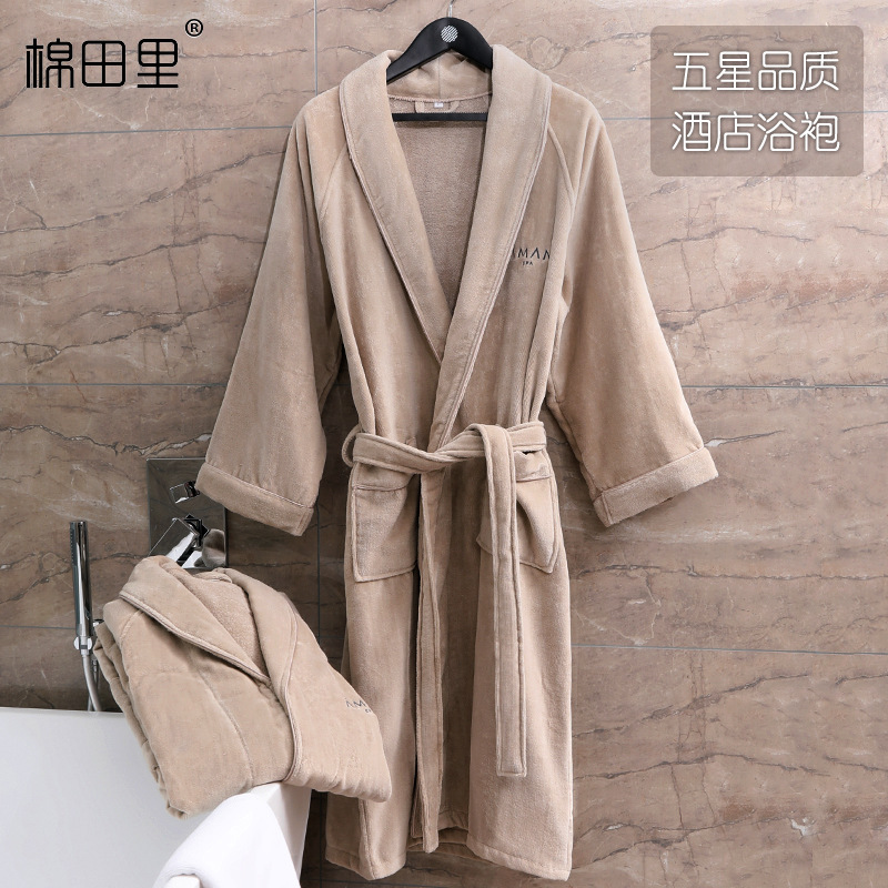 Five-star Hotel Bathrobe Absorbent Thick Cotton Cut Velvet Nightgown Men's Homestay Hot Spring Cotton Towel Material Bathrobe Five-star Hotel Bathrobe Absorbent Thick Cotton Cut Velvet Nightgown Men's Homestay Hot Spring Cotton Towel Material Bathrobe
