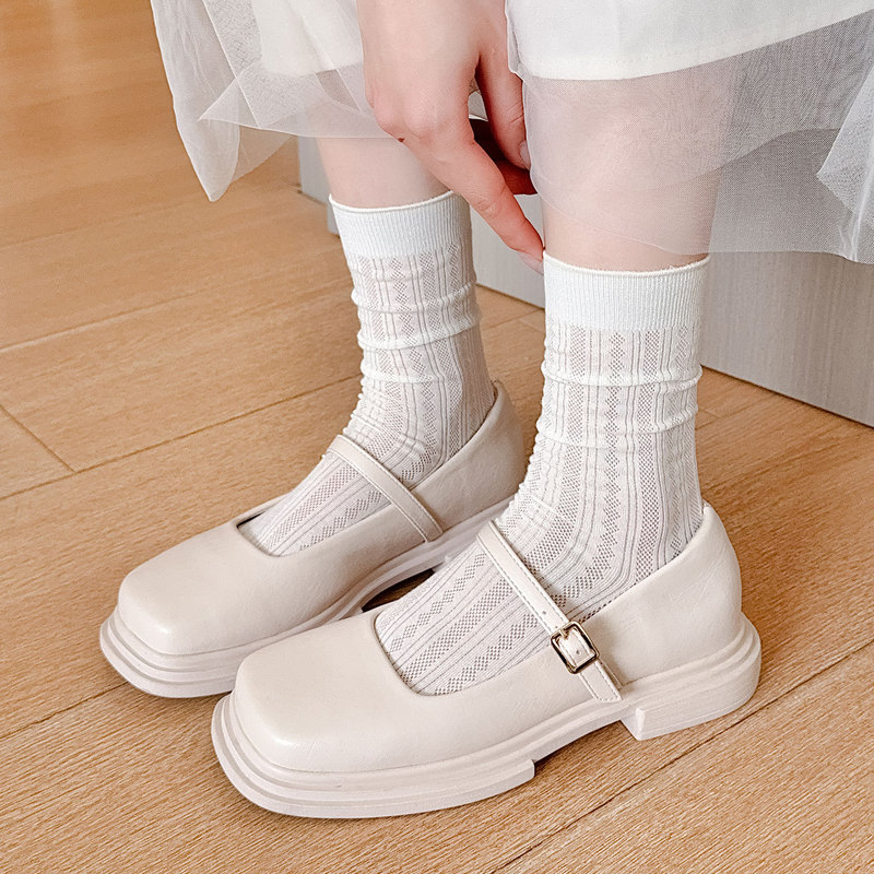 Ballet-Style White Socks for Women, Spring and Summer Thin Miu Series Socks to Match Small Leather Shoes, Long Socks, Autumn Slouch Socks