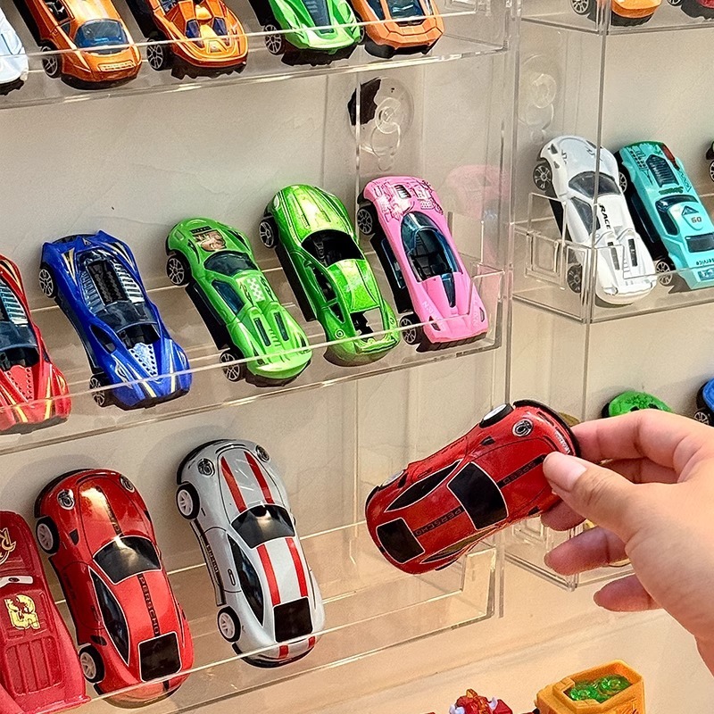 子供のおもちゃの車のアクリルの壁掛けの物置棚の多美カードの風の火の車の合金の模型の自動車の収納箱|undefined