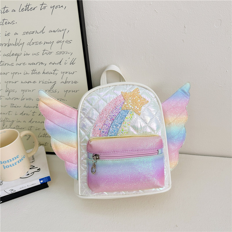 Arco iris pequeña estrella jardín de infantes mochila para bebés lindas alas mochila para niños y niñas mochila para niños