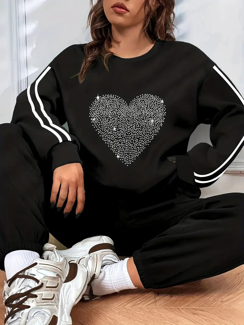 Damen Oversized Pullover Und Hose Set Mit Herz Print Zweiteiler_voghion.com
