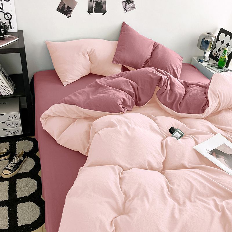 Washed Cotton Bedding Set For Naked Sleeping Soft Duvet Cover Four-piece_voghion.com