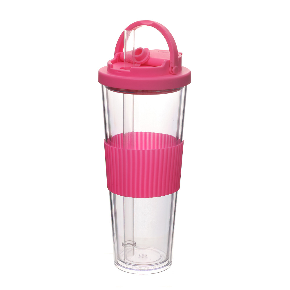 Nuevas tazas de paja de doble cubierta de bebida, tazas de plástico portátiles de alta calidad de verano al aire libre, tazas de agua de grado alimenticio