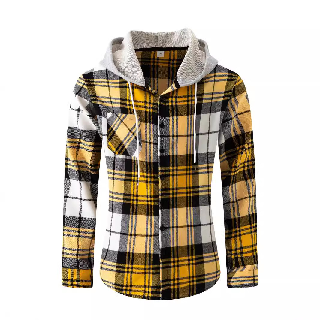 Felpa con cappuccio in flanella a quadri di vendita calda primavera e autunno, camicia casual da uomo di grandi dimensioni_voghion.com