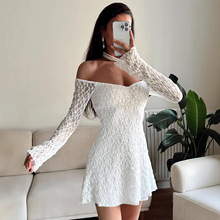 2025秋新款美式女装长裙秋冬款 V领上修蕾丝装针织女装外贸连衣裙