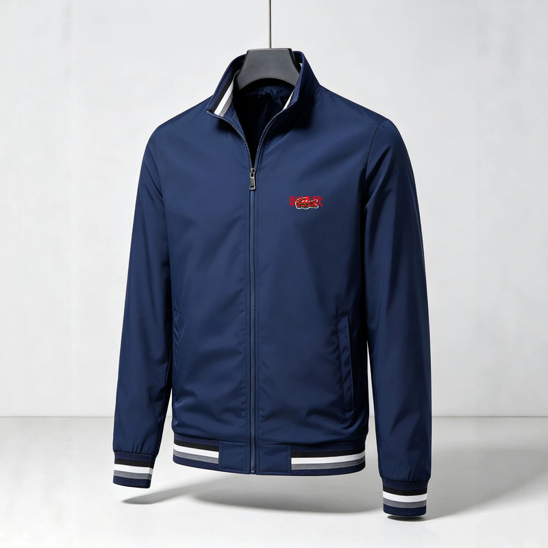 Cross-Border Crocodile Embroidery Jacket with Stand Collar and Zipper, Pilot Baseball Jacket, Loose Fit, Men's Ready-To-Ship Item, Dropshipping Available