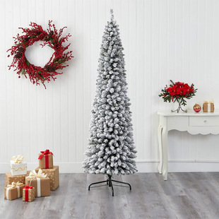 Cross-Border Hot Selling Christmas Flocking Tree Pencil Tree 1.2m - 2.1m White Falling Snow Encrypted Christmas Tree Decoration