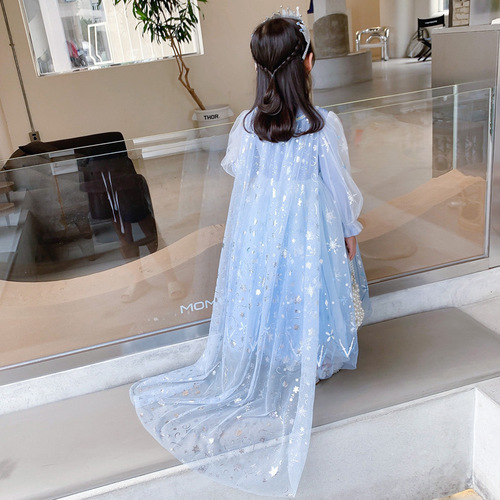 Elsa Princess Dress for Girls - Spring and Autumn Knitted Wool Dress with Ice and Snow Theme