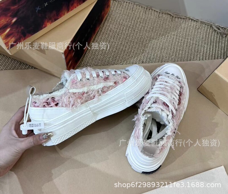 高品质带芯片火焰盒吴建豪同款休闲帆布鞋天鹅之心羽毛亮片乞丐鞋|undefined