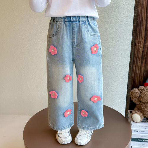 Girls' Pants Spring and Autumn Set 2025 Children Loose Wide Leg Pants Spring Korean Version Girls' Straight Leg Jeans