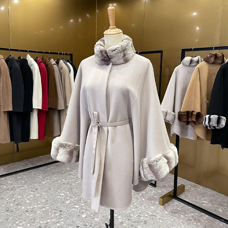 High-end Autumn and Winter New High-end Sense Double-sided Wool Poncho Coat Women's Mid-length Belt Elegant Cashmere Shawl
