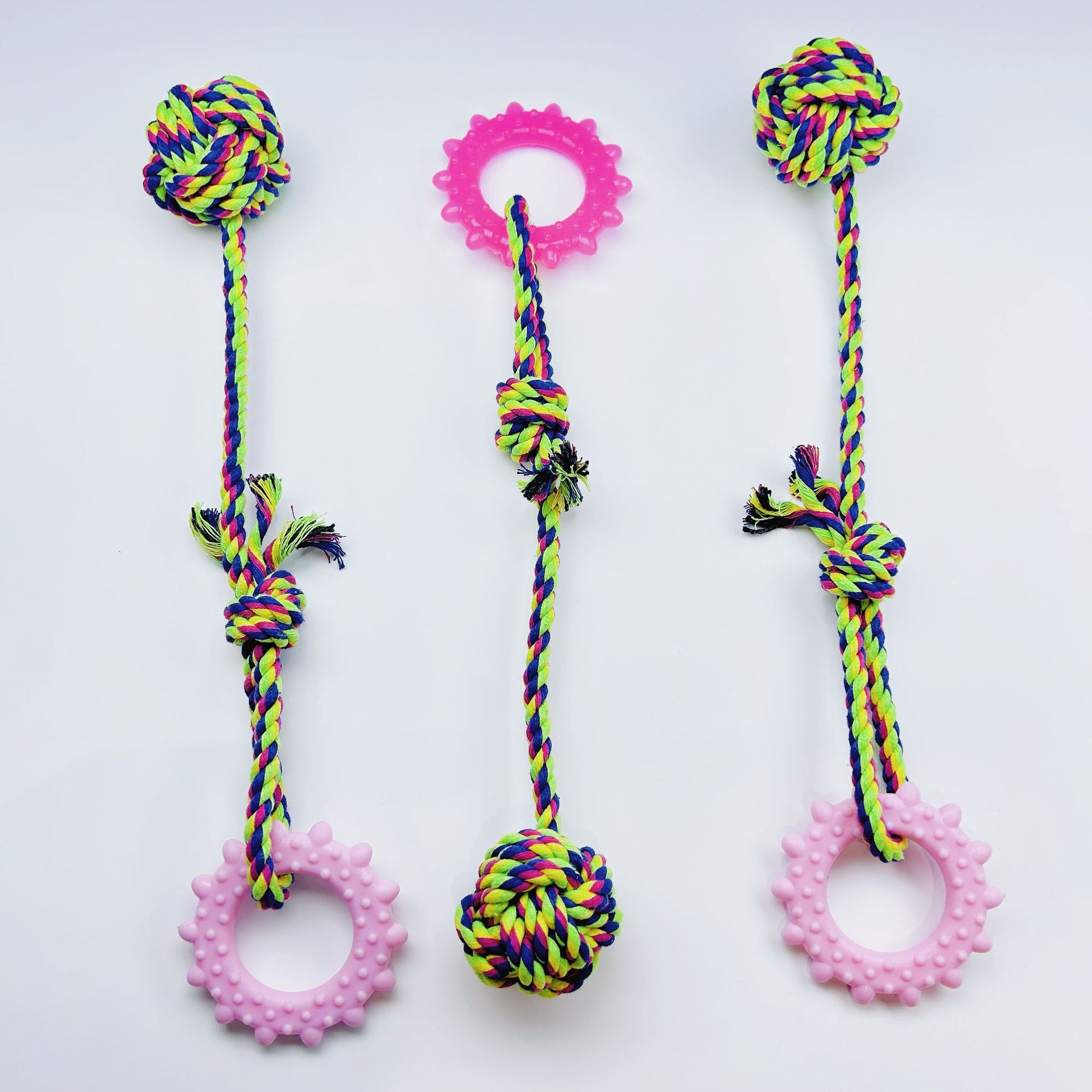 Juguetes de cuerda de algodón para mascotas TPR bolas de suspensión resistentes a la mordida de dientes de dibujo de cuerda de mordida de cuerda para perros y perros para aliviar el nudo de cuerda para artículos de mascotas