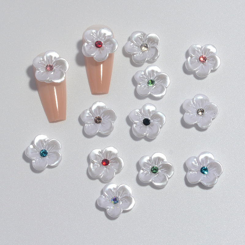 Nail Art Accessories Pearl Flowers Exquisite Simple Versatile Light Luxury Colorful Rhinestone Resin Five-Petal Flower Nail Decoration Rhinestones