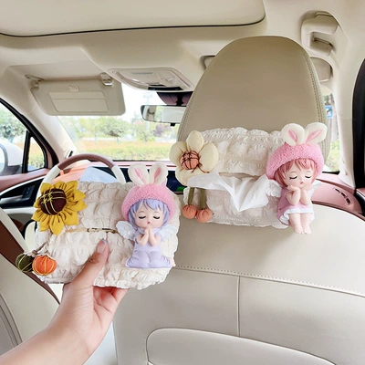 Armrest Box Drawable Hanging Tissue Box Creative Cartoon Car Tissue Box Advanced Sense Internet Celebrant Car Decoration Supplies
